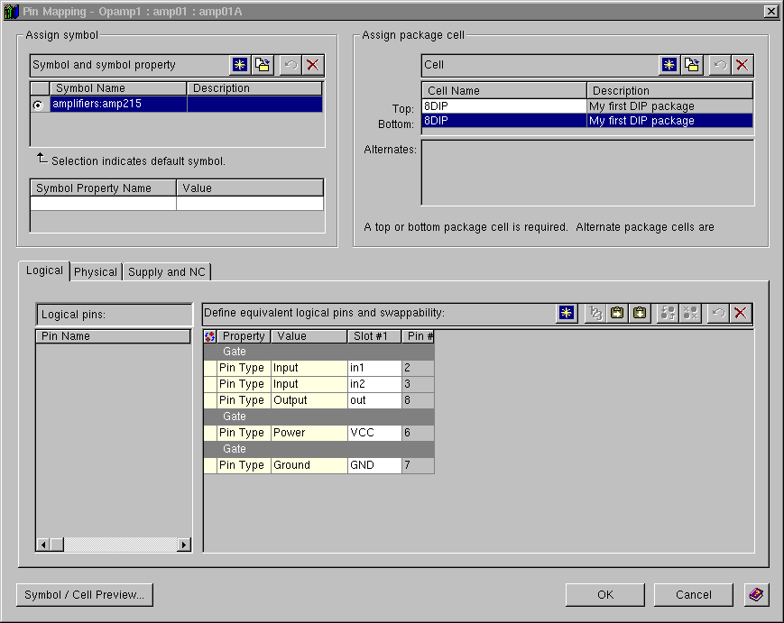 Pin mapping dialogue the OpAmp